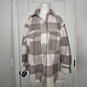 H & M Women's Button Down Oversized Plaid Jacket Size XS